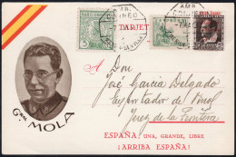 España - Guerra Civil - Edi O 817+Patriótico+Local - Postal Patriótica (General Mola) - Mat "AMB Correo 7/3/37 - 1... - Nationalist Issues