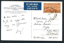 RC 27429 INDE 1956 CARTE POSTALE Air France PAR AVION POUR LA FRANCE - Briefe U. Dokumente