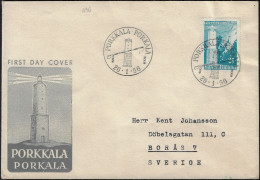 Finlande 1956 Y&T 436, Michel 453 Sur FDC. Phare De Porkkala Devant La Carte - Faros