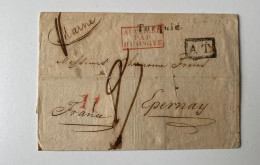 !!!  LETTRE DE CONSTANTINOPLE DE 1837 POUR LA FRANCE MARQUE D'ENTRÉE HUNINGE AUTRICHE, ARRIVÉE AU DOS - Entry Postmarks