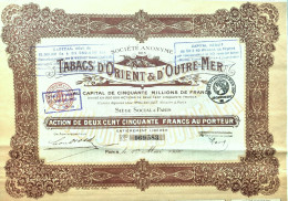 S.A. Tabacs D'Orient Et D'Outremer - Paris - Action De 250 Francs - 1920 - Agricultura