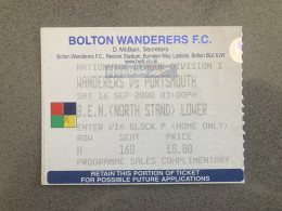Bolton Wanderers V Portsmouth 2000-01 Match Ticket - Eintrittskarten