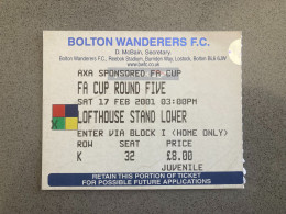 Bolton Wanderers V Blackburn Rovers 2000-01 Match Ticket - Tickets D'entrée