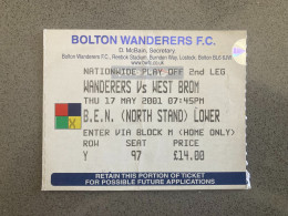 Bolton Wanderers V West Bromwich Albion 2000-01 Match Ticket - Eintrittskarten