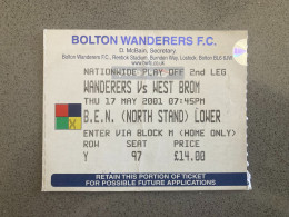 Bolton Wanderers V West Bromwich Albion 2000-01 Match Ticket - Tickets D'entrée