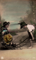 Children Couple German Like Playing With A Wheelbarrow Fancy Postcard Colored NPG - Groupes D'enfants & Familles