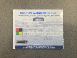 Bolton Wanderers V Sunderland 2001-02 Match Ticket - Match Tickets