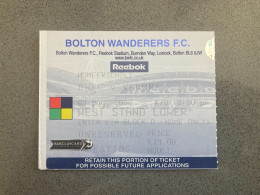 Bolton Wanderers V Verona 2002-03 Match Ticket - Match Tickets