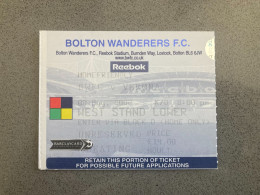 Bolton Wanderers V Verona 2002-03 Match Ticket - Tickets D'entrée