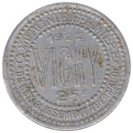 VICHY - 07.06 - Monnaie De Nécessité - 25 Centimes 1922 - Monétaires / De Nécessité