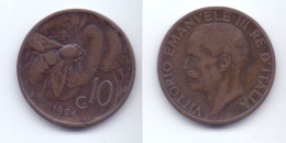 Italy 10 Centesimi 1924 R - 1900-1946 : Victor Emmanuel III & Umberto II