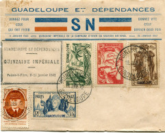 GUADELOUPE ENVELOPPE A ENTETE "GUADELOUPE ET DEPENDANCES S N...." AVEC VIGNETTE PETAIN + OBL POINTE-A-PITRE 18 JAN 42... - Cartas & Documentos