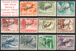 Schweiz Suisse 1950: Dienst Service II. Aufdruck "Officiel" Surcharge Zu 65-75 Mi 64-74 Mit Eck-⊙ (Zumstein CHF 110.00) - Officials