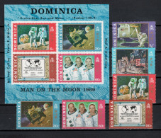 Dominica 1970 Space, Apollo 11 Moonlanding Set Of 6 + S/s MNH - America Del Nord