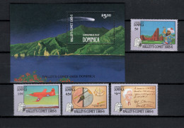 Dominica 1986 Space, Halley's Comet Set Of 4 + S/s MNH - America Del Nord