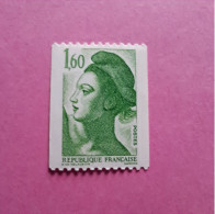 Roulette N°2222a 1.60 F Vert N° Rouge Neuf ** - 1982-1990 Liberté (Gandon)