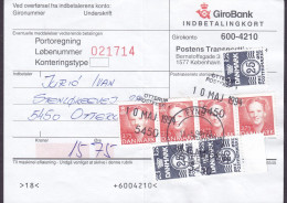 Denmark GiroBank Indbetalingskort Line Cds. OTTERUP POSTEKSP. 1994 Postsag 4-Stripe Cz. Slania - Storia Postale