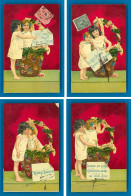 Serie-182P240  Série De 4 Cartes, Fillettes Avec Un Gros Panier De Fleurs, Cpa BE - Colecciones, Lotes & Series