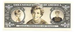 POUR COLLECTIONNEUR FAUX-BILLET FAKE TICKET 1 000 000 DOLLARS USA LADY DY DIANA PRINCESSE OF WALLES - Errores