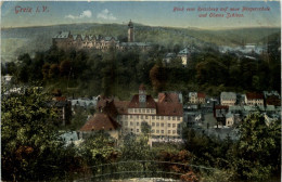 Greiz, Blick Vom Reissberg Auf Neue Bürgerschule Und Oberes Schloss - Greiz