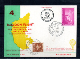 Indien 1966 Balloon Flight Bangalore-India 14-11-1966 - Cartas & Documentos