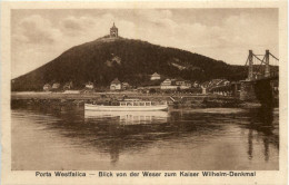 Porta Westfalica, Blick Von Der Weser Zum Kaiser-Wilhelm-Denkmal - Porta Westfalica
