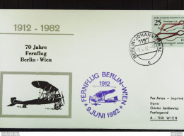 DDR: Luftpost-Brief "70 Jahre Fernflug BERLIN-WIEN" BERLIN-JOHANNISTHAL 9.6.1982 Mit 25 Pf EF Haarseilzangen Knr: 2642 - Posta Aerea