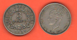 British West Africa 3 Pence 1938 KN British Territory Nickel Coin - Colonias