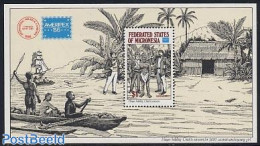 Micronesia 1986 Ameripex S/s, Mint NH, History - Transport - Explorers - Philately - Ships And Boats - Explorateurs