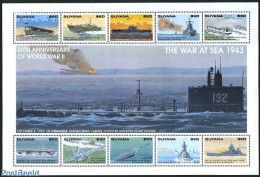 Guyana 1993 World War II 10v M/s, Mint NH, History - Transport - World War II - Ships And Boats - WW2