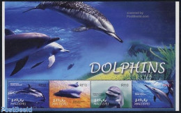 Maldives 2004 Dolphins 4v M/s, Striped Dolphin, Mint NH, Nature - Sea Mammals - Maldives (1965-...)