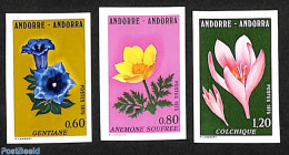 Andorra, French Post 1975 Flowers 3v, Imperforated, Mint NH, Nature - Flowers & Plants - Nuevos