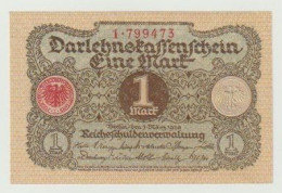 Banknote Deutschland-duitsland Darlehnskassenschein 1 Mark 1920 UNC Serie: 1-799473 - 1 Mark