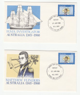 2 Diff Matthew FLINDERS Illus FDCS Morley AUSTRALIA Cover 1982  Stamps  Map Sailing Ship Explorer Navigation  Fdc - FDC