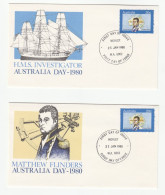 2 Diff Matthew FLINDERS Illus FDCS Morley AUSTRALIA Cover 1982  Stamps  Map Sailing Ship Explorer Navigation  Fdc - Ersttagsbelege (FDC)