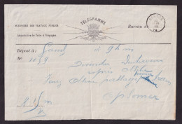 DDFF 929 -- Formule De Télégramme Ancienne - GAND à OLSENE 1880 - RARE Cachet Postal Double Cercle OLSENE - Télégrammes