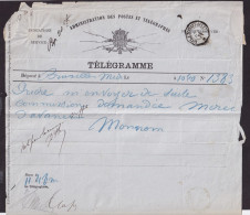 DDFF 930 -- Formule De Télégramme - Variété Imprimée Sur Verso - BXL à GILLY SART ALLET 1879 - Cachet Télég.Type 1 - Telegramme