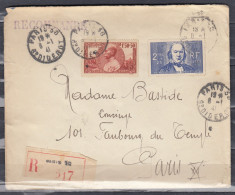 Aangetekende Brief 439+456 Van Paris 30 Diderot Naar Paris - Cartas & Documentos
