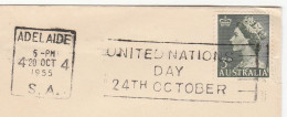 1955 Cover AUSTRALIA UNITED NATIONS DAY Adelaide SLOGAN To GB Un Stamps - Lettres & Documents