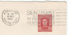 1946 Cover AUSTRALIA  SEND MONEY POSTAL  NOTE Adelaide SLOGAN To GB  Stamps Postal Service Finance - Covers & Documents