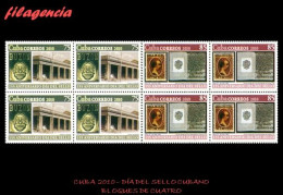 CUBA. BLOQUES DE CUATRO. 2010-21 DÍA DEL SELLO CUBANO. SELLO EN SELLO. BUZÓN - Unused Stamps