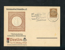 "DEUTSCHES REICH" 1940, Privat-Postkarte "46. Deutscher Philatelistentag" Stempel "BERLIN" (B1079) - Enteros Postales Privados