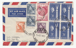 1955 Franked 9 Stamps  AUSTRALIA Airmail Ballarat To Kinston Canada Cover Bl 4 Memorial, Rotary,, Kangaroo, Etc - Cartas & Documentos