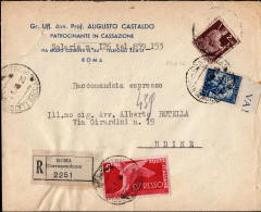 Lettera Raccomandata Espresso Da Roma A Udine 1946 - Marcofilie