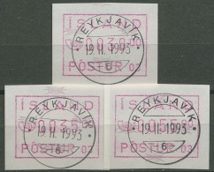 Island ATM 1993 Freimarke Automat 03, Satz 3 Werte, ATM 2.1 S1 Gestempelt - Automatenmarken (Frama)