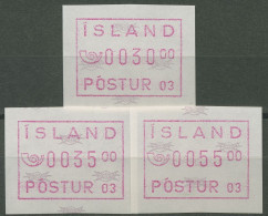 Island ATM 1993 Freimarke Automat 03, Satz 3 Werte, ATM 2.1 S1 Postfrisch - Automatenmarken (Frama)