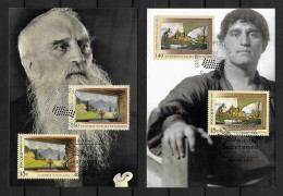 2013 Joint Liechtenstein And Russia, 2 MIXED + 2 SINGLE FDC'S MAXIMUM CARDS: Painter Eugen Zotov - Emissions Communes