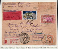 INDO CHINA  1929- REG COVER SAIGON TO FRANCE  VIA POINT INTERROGATION   WITH BACKSTAMPS,ATTRACTIVE COVER - Poste Aérienne