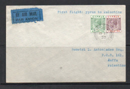 CYPRUS   1932 - FIRST FLIGHT COVER TO JAFFA  PALESTINE WITH BACKSTAMP - Cyprus (...-1960)