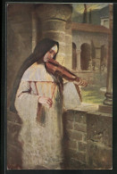 Künstler-AK Hermann Kaulbach: Ave Maria, Nonne Spielt Auf Der Violine  - Kaulbach, Hermann